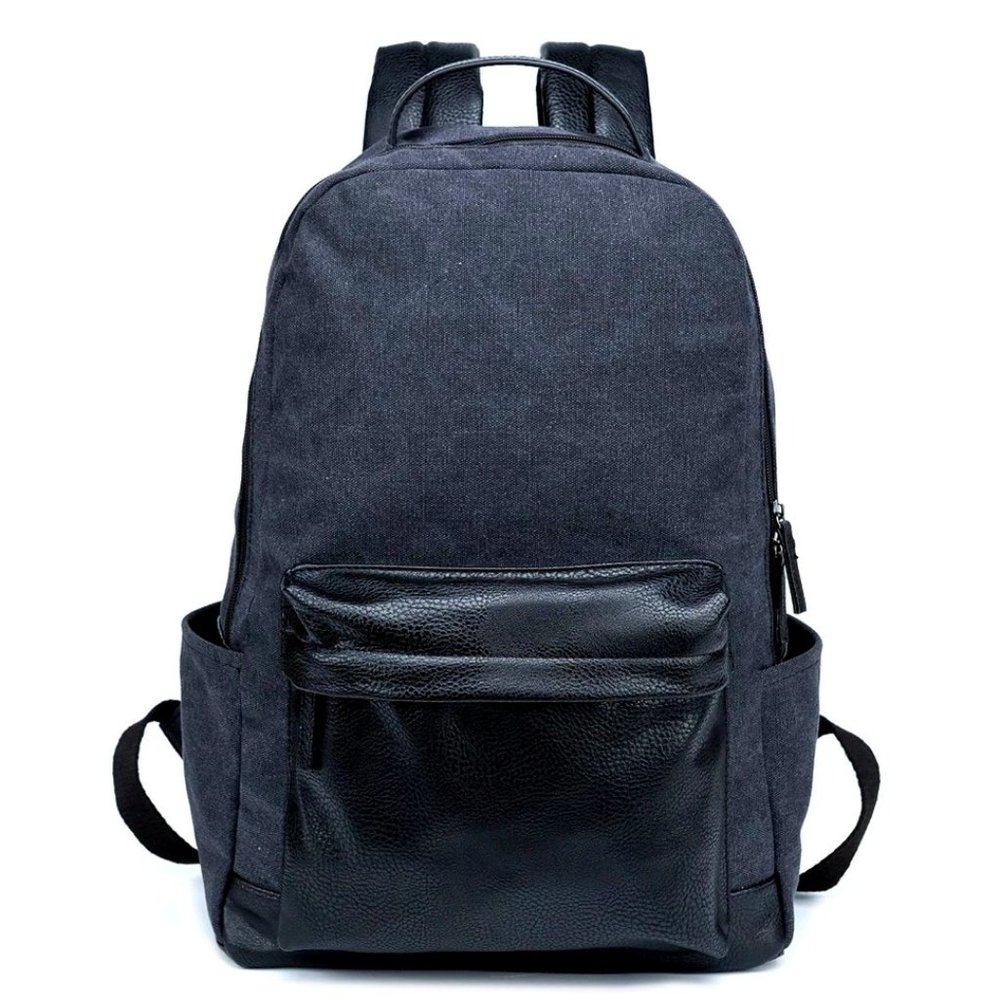 PX clothing Canvas and Leather Backpack Black Dark Gray